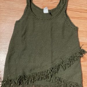 Anthropologie olive fringe tank